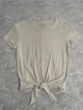 Madewell Cream Tie-Front Short Sleeve Crop Top